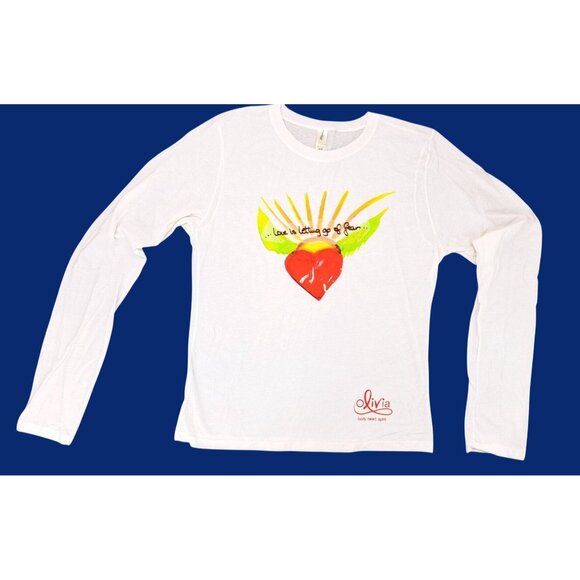 Vintage Olivia Newton-John Love Letting Go Fear Women XL White Long Sleeve Shirt - Picture 3 of 6